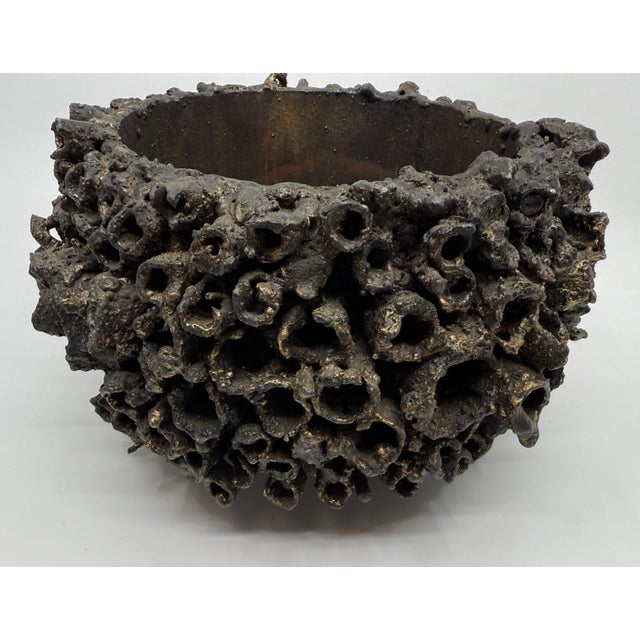 James Bearden Brutalist Torch Cut Steel and Bronze Vessel For Sale - Image 9 of 11