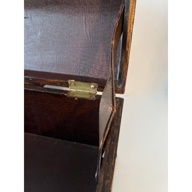 Mid 20th Century Hand Crafted Leather and Gold Tooled Hinged Box with Brass Lion Paw Feet For Sale - Image 4 of 7