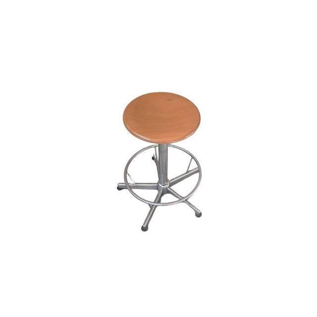 Wood Industrial Technical Stool in Wood and Metal, 1970s For Sale - Image 7 of 13