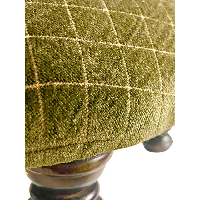 Green Vintage Moss Green Upholstered Footstool With Turned Legs For Sale - Image 8 of 15