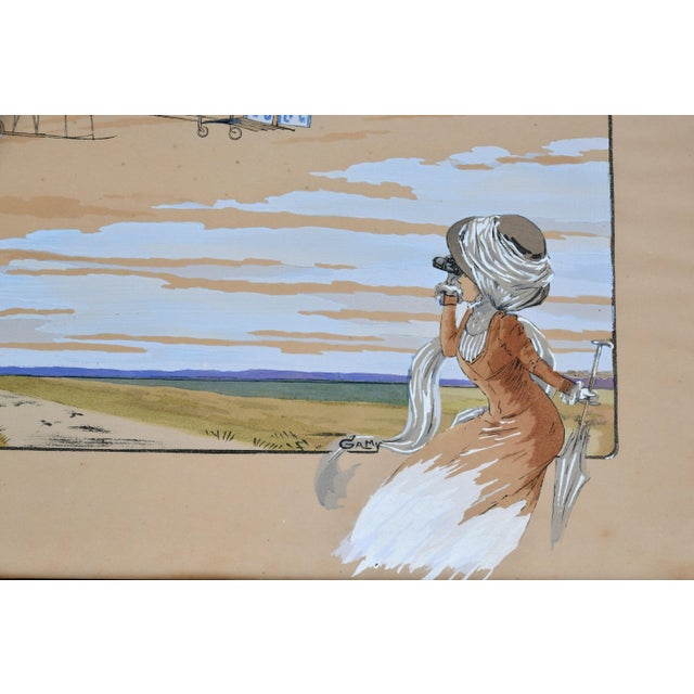 Marguerite Montaut, Airplanes, Boats and Spectators, 1909, Lithographs, Framed, Set of 2 For Sale - Image 6 of 9