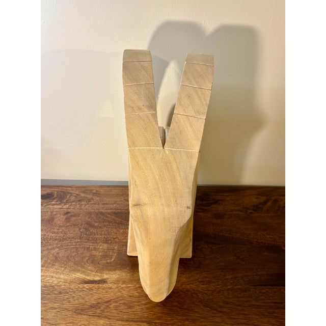 1970s Vintage Mid-Century Modern Handmade Wood Ram’s Head Sculpture For Sale - Image 5 of 8