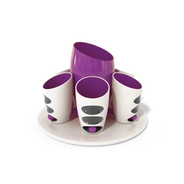 Pressure Collection Porcelain Cups with Bottle Tray by Giancarlo Zema for Bosa, Set of 7 For Sale - Image 6 of 6