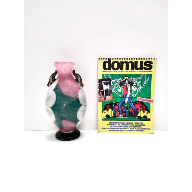 Postmodern Postmodern Pink, Green and White Hand-Blown Scavo Glass Vase, Murano, Italy, 1970s For Sale - Image 3 of 12