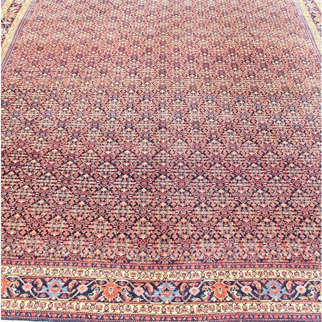 Blue Antique Persian Fine Senneh Rug With All-Over Geometric Design in Blue Background For Sale - Image 8 of 13