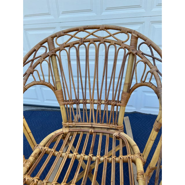 1960s Italian Franco Albini Attributed Mid Century Bamboo Woven Safari Rattan Rocking Chair For Sale - Image 5 of 10