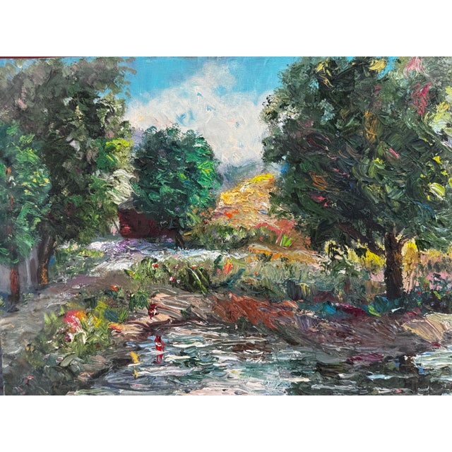 Original Oil Painting using "Impasto" technique, Rural French Garden 14 X 18 in (45.72 X 35.56 cm) Artist Unknown