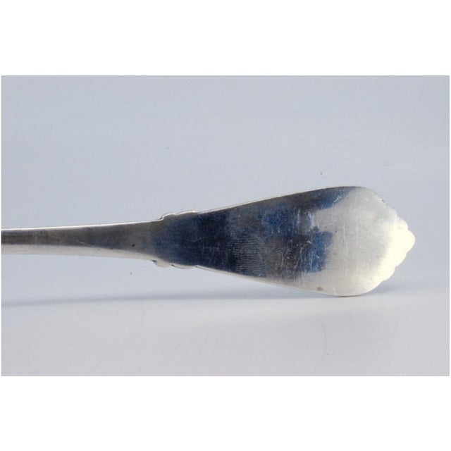 Silver Rice and Serving Spoon with Crimped, Embossed Handle and Monogram Card, in Good conditions. Designed 1920 to 1949