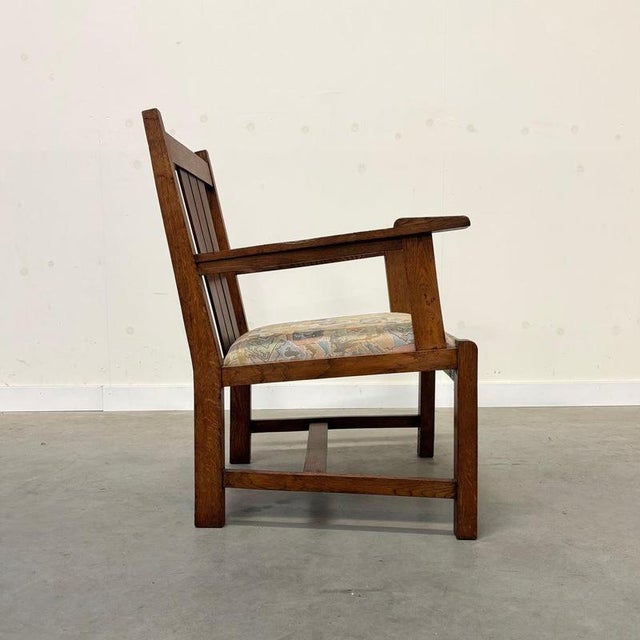 1920s Dutch Hague School Art Deco Oak Armchair, 1920s For Sale - Image 5 of 16