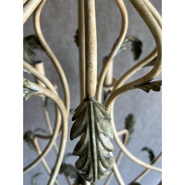 Vintage Late 20th Century Italian Green Acanthus Leaves 8 Light Tole Chandelier For Sale - Image 4 of 12