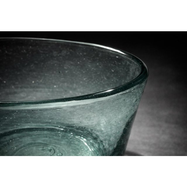 Mid 20th Century Organic Modern Handcrafted Artisan Blown Glass Centerpiece Bowl in Soft Aqua Green For Sale - Image 4 of 9