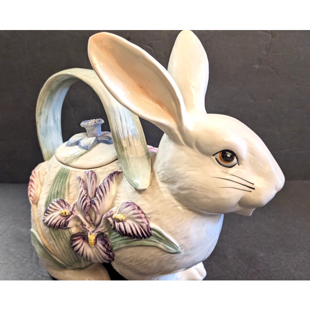 Vintage Mid-Century Modern Fitz and Floyd Large Easter Rabbit Bunny Teapot W/ Lid For Sale - Image 9 of 10