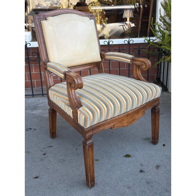 Neoclassical Hendrix Allardyce Neoclassical Walnut Leather & Velvet Arm Chair For Sale - Image 3 of 8