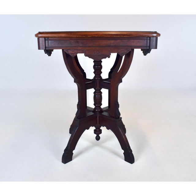 Auburn Antique Aesthetic Movement Victorian Carved Mahogany Marble Top Parlor Side Table For Sale - Image 8 of 9