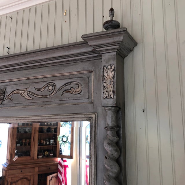 Impressive Hand Painted European Mantle or Trumeau Mirror With Barley Twist. Topped with 2 Turned Finials. Original...