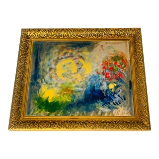 1970s Abstract Painting in Antique Frame Signed For Sale