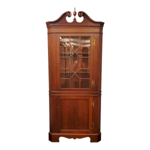 Vintage Chippendale Style Cherry Corner Display Cabinet With Keys