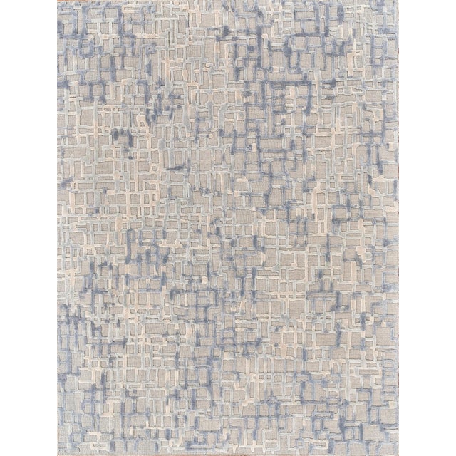 Wood Exquisite Rugs Vista Handmade New Zealand Wool & Bamboo Silk Gray/Blue Rug-9'X12' For Sale - Image 7 of 7