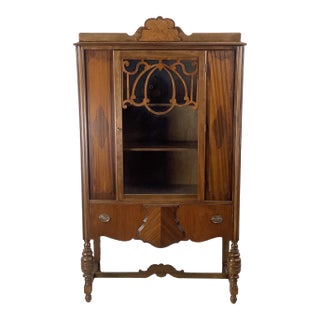 Early 20th Century Glass-Front Display Cabinet With Decorative Detailing For Sale