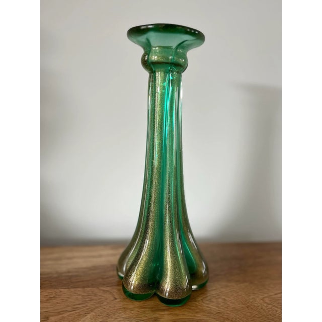 Gorgeous emerald green and gold foil vase crafted for Tiffany & Company by the late Archimede Seguso (1909-1999), one of...