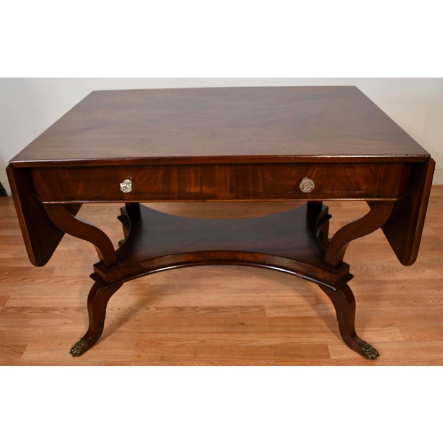 1860s Antique Federal Flame Mahogany Drop-Leaf Table / Sofa Table For Sale - Image 16 of 18