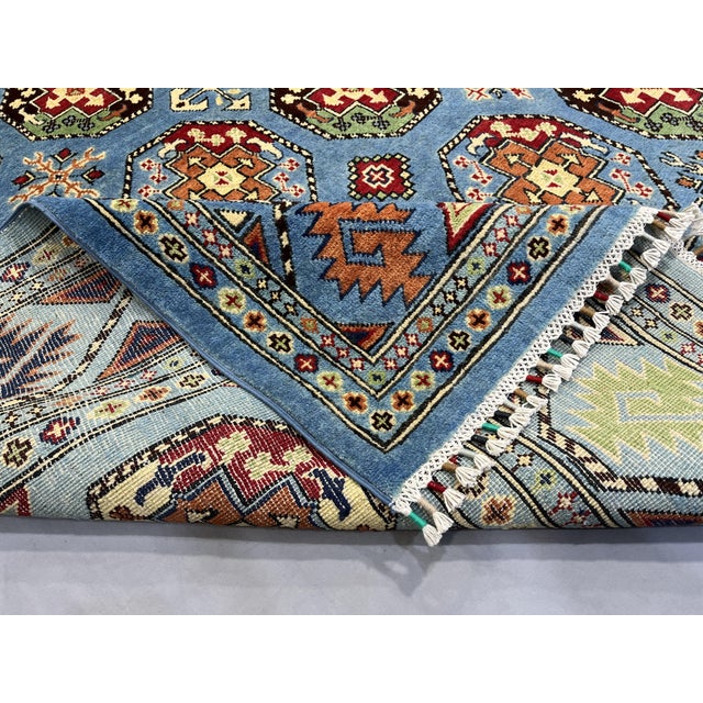 Blue Bokhara Wool Area Rug With Tribal Gul Motifs, 6'6" X 10'5" For Sale - Image 14 of 15