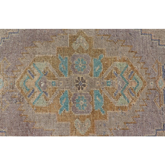 Textile Vintage Turkish Oushak Rug With All-Over Sub-Geometric Medallion Design For Sale - Image 7 of 8