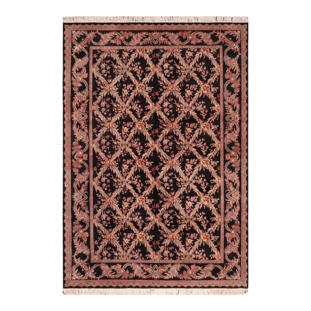 Shabby Chic Trellis 1990's Pak-Persian Black/Rust Wool Rug - 6'1'' X 9'3'' For Sale