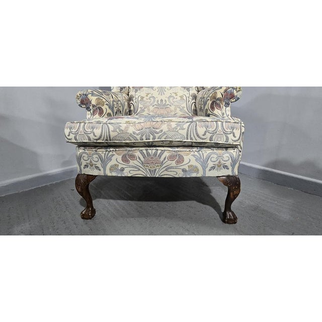 Large Mahogany Framed Wing Armchair For Sale - Image 5 of 13