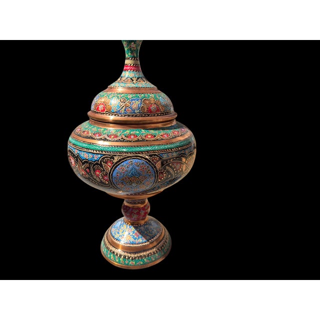 Traditional Vintage Hand Painted Copper Pedestal Urn For Sale - Image 3 of 12