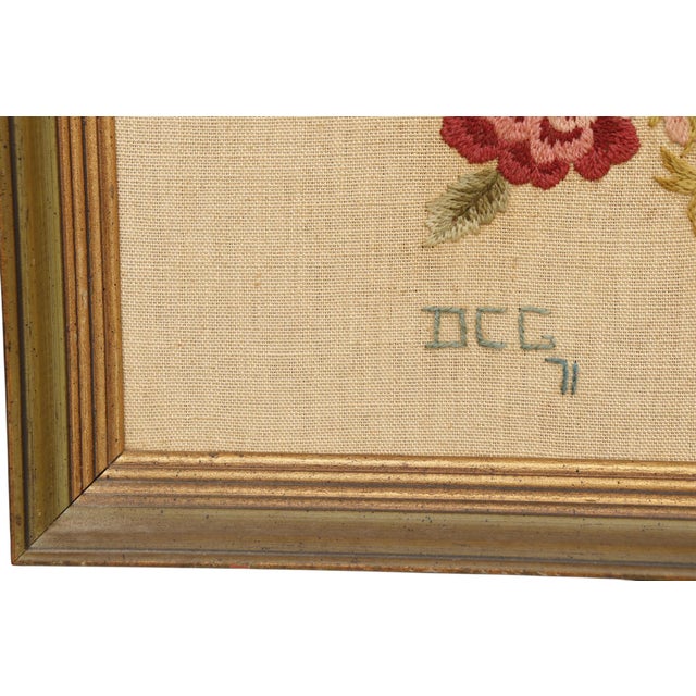Wood Crewel Hand Embroidered Floral Still Life For Sale - Image 7 of 8