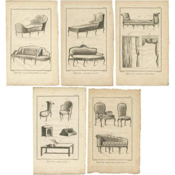 Benard, Various Furniture, 1785, Prints, Set of 5 For Sale