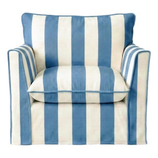 Sophie Conran Coco Armchair - Cornish Blue Stripes with Knife Edge Cushion For Sale