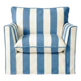 Sophie Conran Coco Armchair - Cornish Blue Wide Stripes with Knife Edge Cushion For Sale