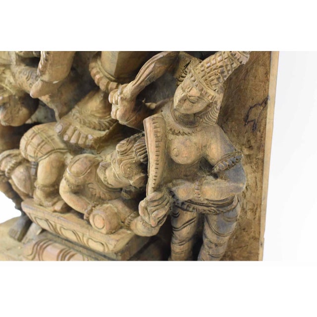 Early 20th Century Large Indian Carved Wood Saraswati Temple Panel With Veena For Sale In New York - Image 6 of 8