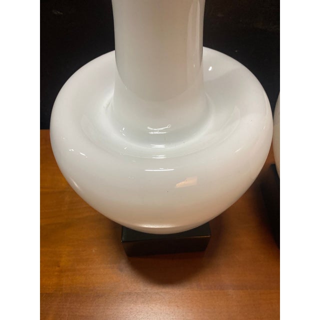 Glass 1960s Mid Century Modern Statuesque Cased Glass Murano Table Lamps on Black Walnut Bases - a Pair For Sale - Image 7 of 12