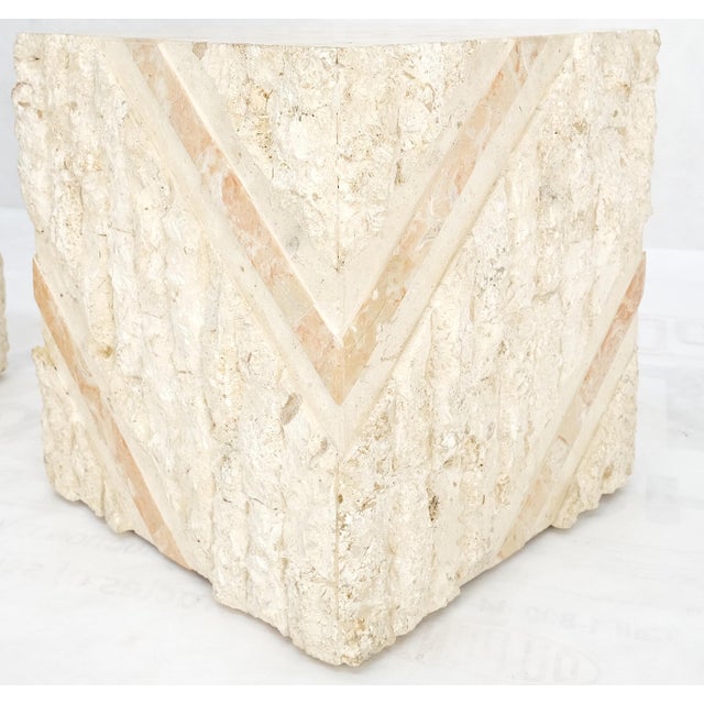 Wood Pair of Cube Shape Tessellated Polished Marble End Tables Night Stands MINT! For Sale - Image 7 of 9