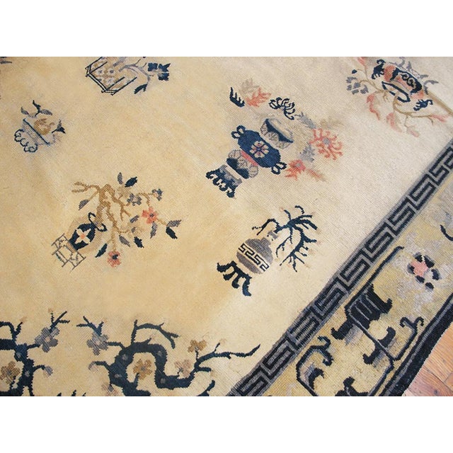 1900s Beige Floral Medallion Hand Knotted Antique Chinese Peking Rug 6' 0" X 9' 0" Wool Carpet For Sale - Image 4 of 4