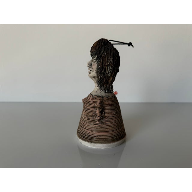 Brown 80's Vintage Sculptural Art Pottery Bell, Signed For Sale - Image 8 of 10