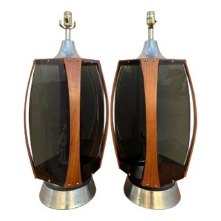 Apair of Mid Century Modern Danish Style Smoked Acrylic Table Lamps. Circa 1970s For Sale