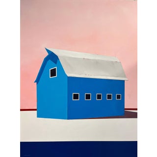 Barn, Palette #5 by Justin Wheatley | Acrylic on Canvas Blue Barn With Pink Sky For Sale