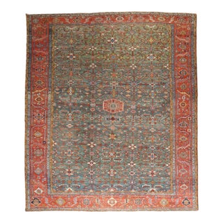 Zabihi Collection Breathtaking Emerald Green Oversize Persian Antique Heriz Rug - 9'9" x 12'7" For Sale