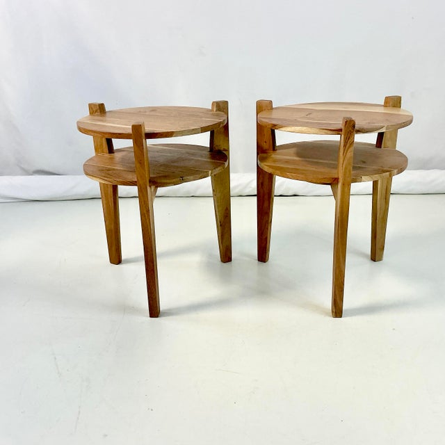 Late 20th Century Vintage Americana Rustic Southwestern Cedar Two Tiered Side Tables - A Pair. For Sale - Image 5 of 11