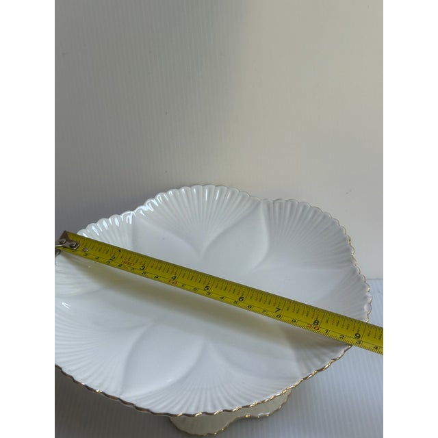 Ceramic Vintage Shelley England Dainty Regency Pedestal Compote/Cake White With Gold Trim For Sale - Image 7 of 18