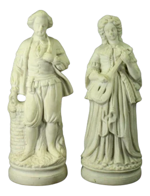 19th Century Couple of Musicians Flute & Mandolin Bisque Figurines- a Pair
