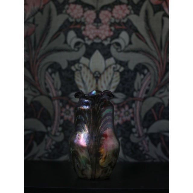 1900 - 1909 Antique Bohemian Iridescent Art Glass Vase C. 1900 For Sale - Image 5 of 15