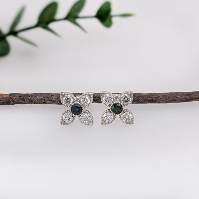 Modern Alexandrite Diamond Stud Earrings in Solid 14k Gold, Round 3.2mm For Sale - Image 3 of 5