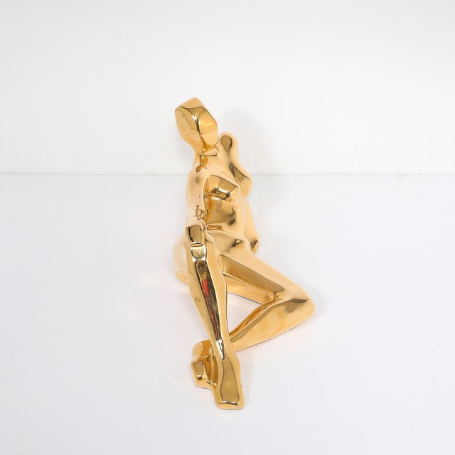 Metal Mid-Century Gold-Plated Ceramic Sculpture of a Reclining Woman Signed Jaru For Sale - Image 7 of 12