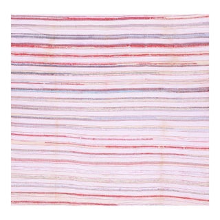 1930s Multicolor Stripe Folk Art Antique American Rag Rug 5'5" X 5'5" Flatweave Cotton Carpet For Sale