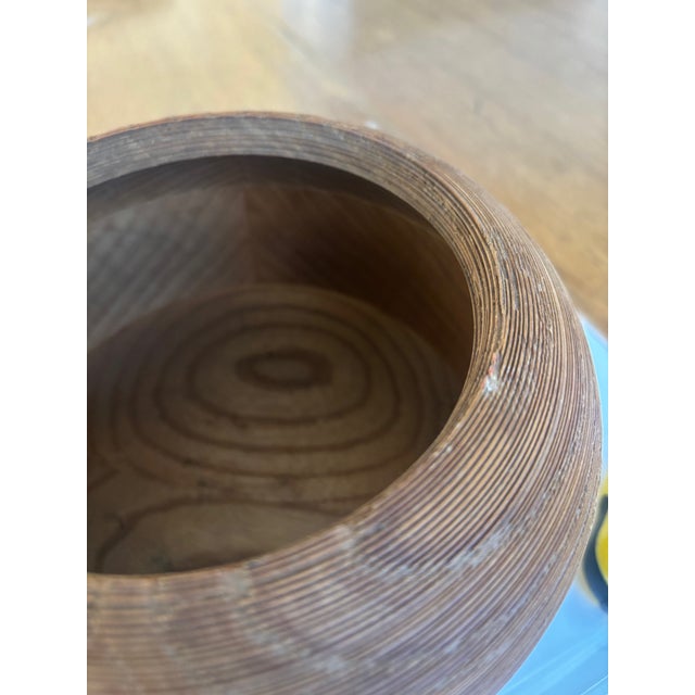 Wood D. Carlson Signed Segmented Ash Wood Vessel 1994 Pacific Northwest Studio Wood Art Chatter Textured Woodturning Organic Modern Wabi-Sabi For Sale - Image 7 of 7